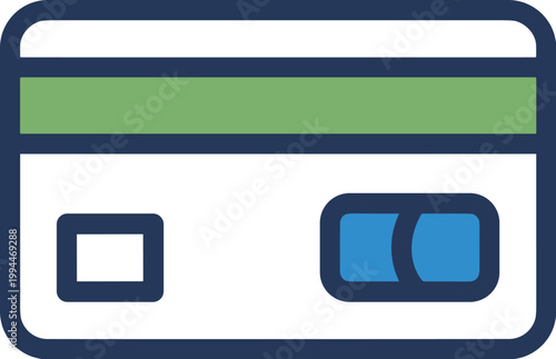 Modern digital credit card icon symbolizing secure online payment, financial transactions, and e-commerce within a clean, simple, and flat vector illustration style, representing global business, bank