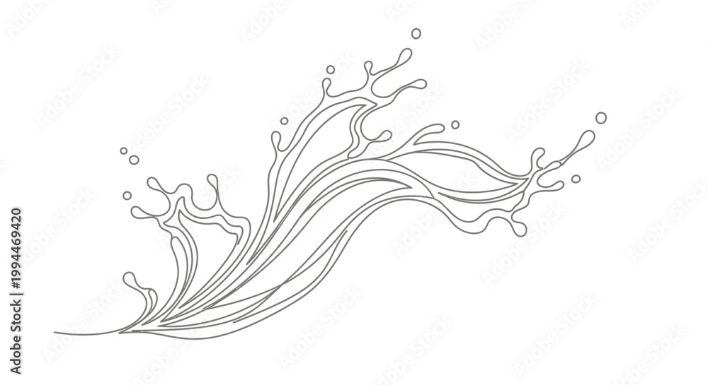 Fototapeta premium Dynamic Water Splash Illustration Line Art - Flowing Liquid Waves