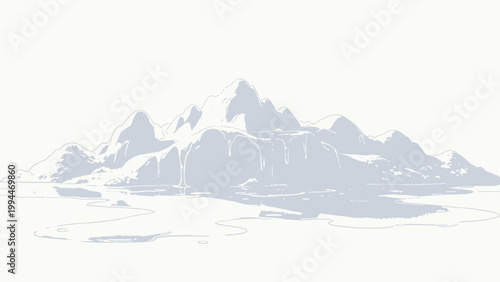 Soft Sunlit Melting Arctic Iceberg Floating on Calm Polar Water, Gentle Watercolor Illustration of Climate Warming Glacial Melting in a Minimalist Bright Style