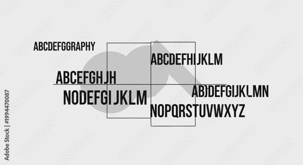 Fototapeta premium Abstract typography design with geometric shapes and various text layouts