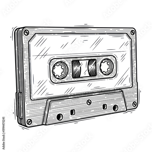 Retro Cassette Tape Illustration, Vintage Audio Music Media
