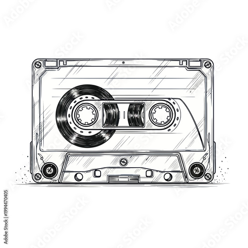 Vintage Cassette Tape Sketch - Retro Audio Music Recording