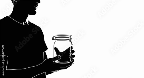 Silhouette man holding empty glass jar, vector illustration for concept of storage or emptiness. for branding, packaging, banner, poster, website header, and social media design use