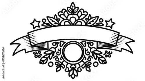 Ornate decorative banner with floral elements and stars, suitable for titles or headings.