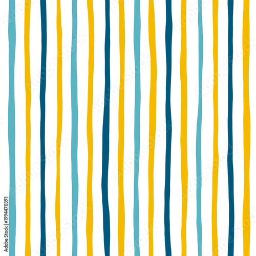 Stripes seamless pattern. Blue and yellow lines print. Watercolor sea stripes hand drown background