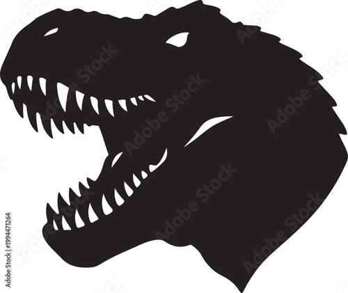 A tyrannosaurus rex showcasing its formidable teeth and bone structure silhouette vector white background