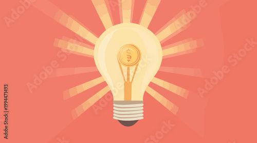 Illustration of a glowing lightbulb with a coin, symbolizing the idea of financial innovation