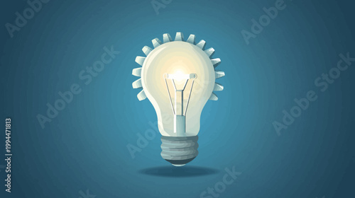 Illustration of a glowing lightbulb with a gear crown on a blue background, representing a good idea