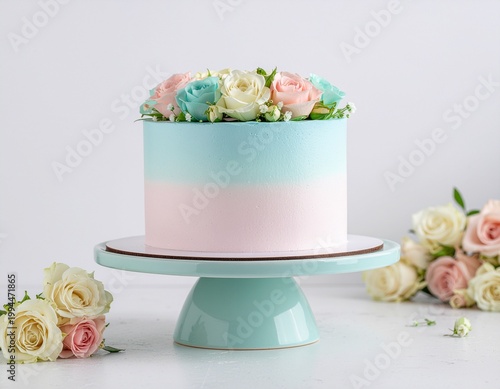 Beautifully Decorated Ombre Cake with Fresh Flowers