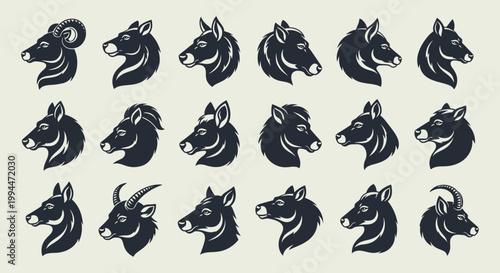 Black Horse Heads in Profile.