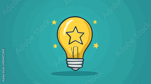 A bright yellow lightbulb containing a star illustration with four smaller yellow stars against a blue background