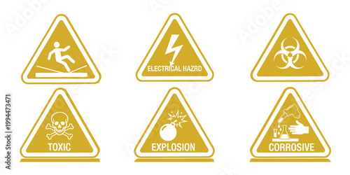 Road hazard warning signs a collection of yellow triangular safety symbols