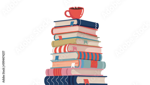 stack of books with coffee mug on top cozy reading