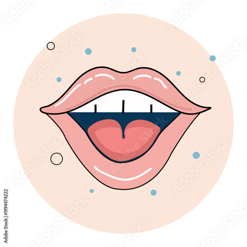 Lips and oral cavity anatomy concept showing tongue and inner mouth in clean medical vector