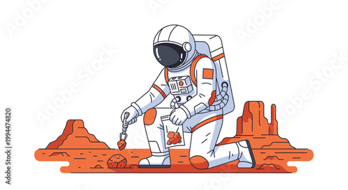 Astronaut exploring martian landscape vector illustration for space exploration