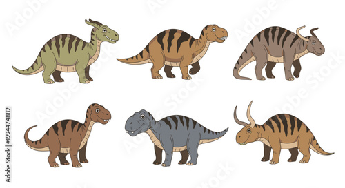 Cartoon dinosaurs set illustration isolated on white background for education