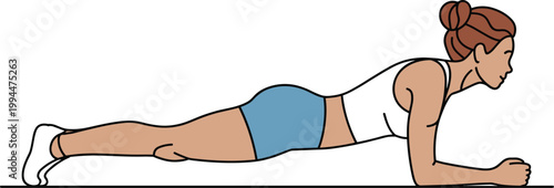 Fit Woman Performing Forearm Plank Exercise on Floor, Core Strength Training, Healthy Lifestyle, Fitness Motivation, Athletic Bodyweight Workout, Active Recreation, Home Gym Routine, Wellness Activity