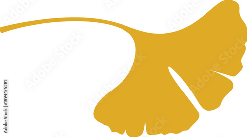 Minimalist Golden Ginkgo Biloba Leaf Isolated Graphic on White, Autumnal Symbol of Nature, Ancient Tree Foliage Vector Art for Fall Designs, Healthy Living Concepts, Asian Culture Decorative Element,
