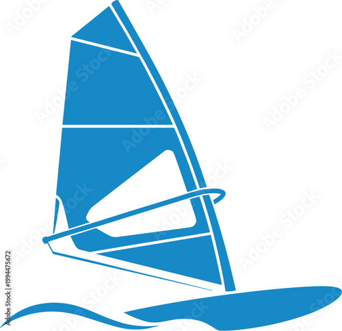 Dynamic Blue Windsurf Sail gliding across sparkling ocean waves, representing summer sports, active lifestyle, and freedom. Perfect for adventure travel blogs, water sports marketing, and health and f