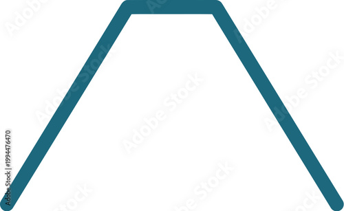 Abstract geometric shape resembling a stylized mountain peak or an opening archway crafted from two angled lines meeting a horizontal bar presented in a minimalist teal hue against a clean bright