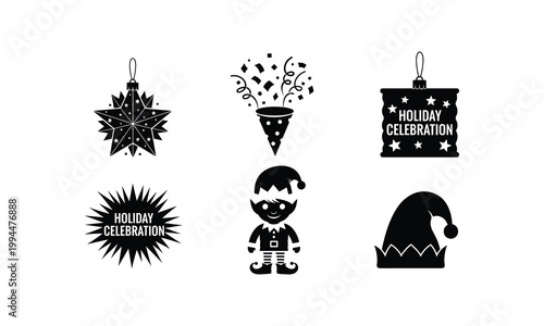 Holiday celebration event element silhouette vector illustration line art set on white.