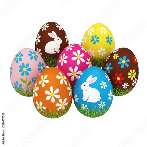 Colorful decorated eggs with festive designs and patterns