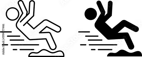 Slip And Fall Accident Icon Set Safety Hazard Warning Outline And Glyph Vector Illustration