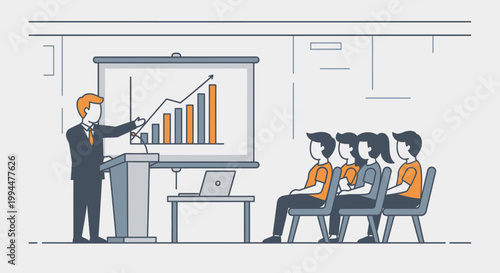 Presenter explaining graph to audience in a modern business meeting