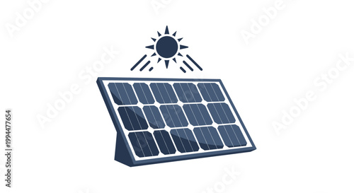 Solar panel illustration with sun symbol on white background