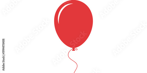 Bright Red Balloon Floating Solo in Crisp White Space: Symbol of Celebration, Joy, Freedom, and Birthday Party Fun; Minimalist Graphic Element for Marketing, Design, and Happy Occasions; Whimsical and