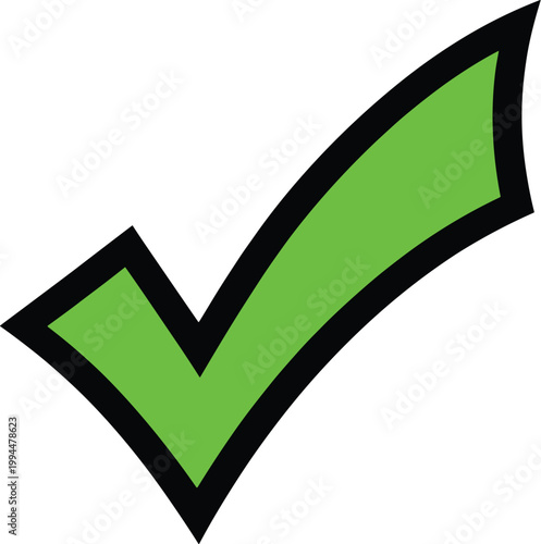 Vibrant green checkmark symbol, a universally recognized graphic resource for confirmation, approval, success, and completion, isolated on a clean white background, ideal for digital interfaces, check