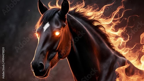 Majestic blazing dark equine with glowing eyes, spirit animal
