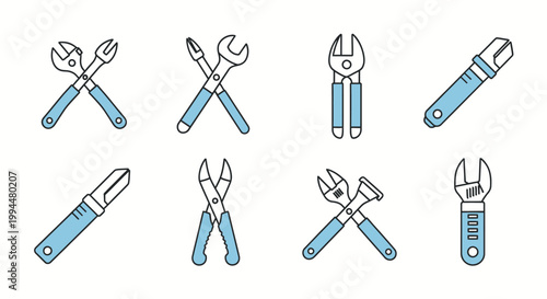 Set of various hand tools wrenches pliers and adjustable tools icons