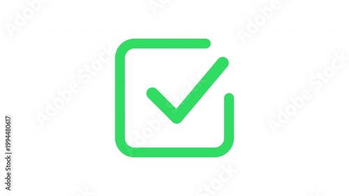 Rounded square green checkmark popup bounce animation soft ui confirmation Prores Alpha Channel 4K 60fps
