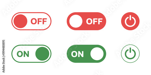 Power icon set with on off button symbols, switch control icons, shutdown sign, vector illustration for UI interface design
