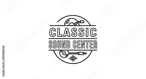Classic sound center logo design vintage record and audio equipment icon