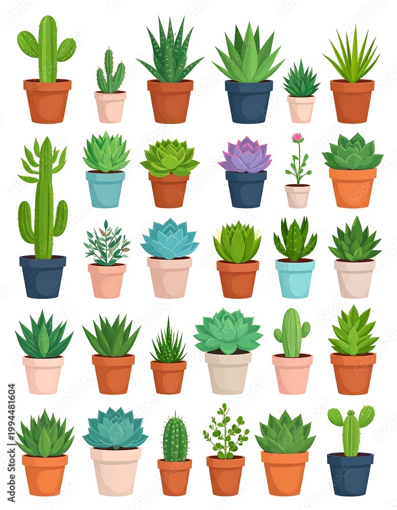 Fototapeta premium Variety of potted succulents and cacti.