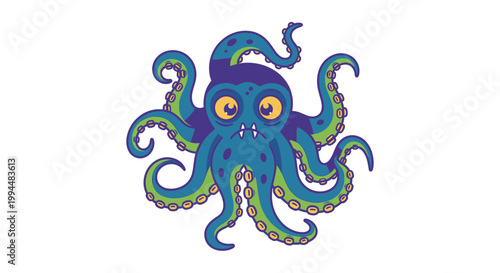 Colorful cartoon octopus with tentacles.