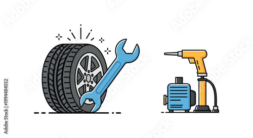 Tire wrench and power drill tools.