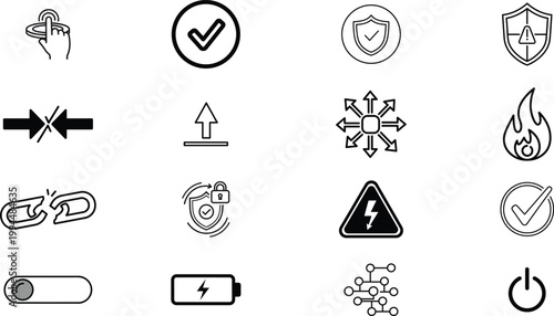 Collection of black silhouette icons representing various symbols and concepts