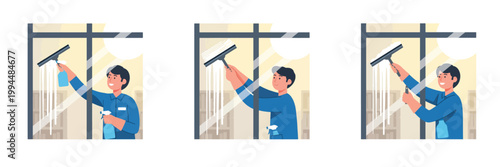 picture of a sanitation worker cleaning a window