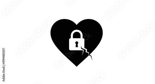 Black heart shape with a white padlock symbolizing security and love in a minimalist design
