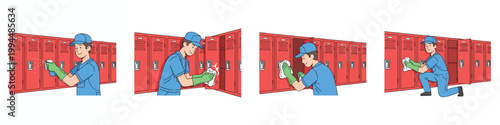 picture of school janitor cleaning lockers