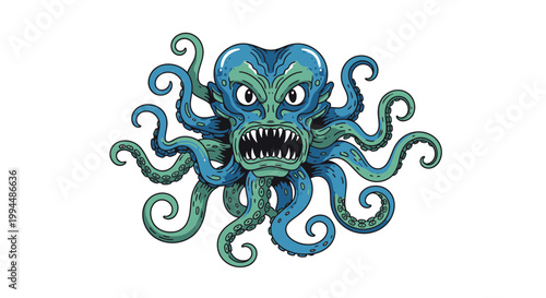 Tentacled sea monster head closeup.