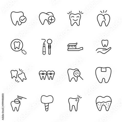 Dental icons set showing teeth care and oral hygiene vector