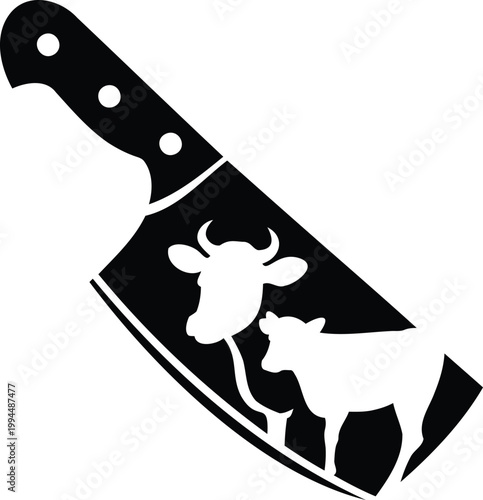 Meat cleaver knife with cow and calf silhouette on blade
