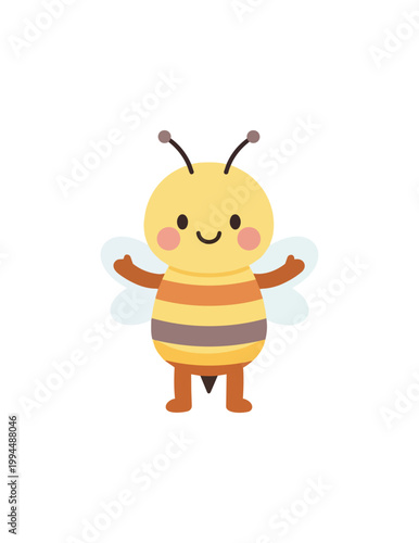 Cartoon bee illustration smiling with wings isolated