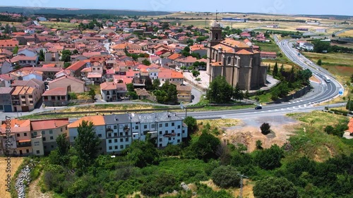 A panoramic aerial view of the old town and city Villacastín in the country of spain on a sunny summer noon.