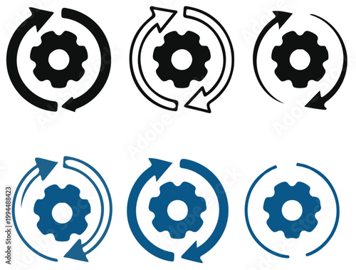 Sync and Synchronization Icon Set. Workflow, Settings, Data Transfer and Refresh Line Icons. Editable Vector Illustration
