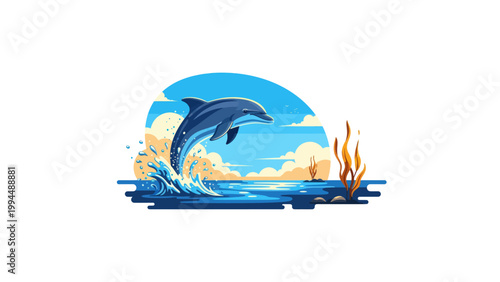 dolphin leaping out of ocean vector illustration